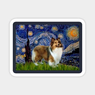 Starry Night Adaptation Featuring a Shetland Sheepdog Magnet