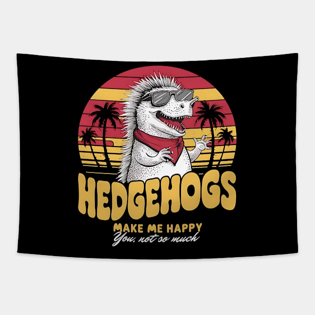 Amusing hedgehog design in retro vintage sunset style. Funny Tapestry by TRACHLUIM