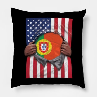 Portugal Flag American Flag Ripped - Gift for Portuguese From Portugal Pillow