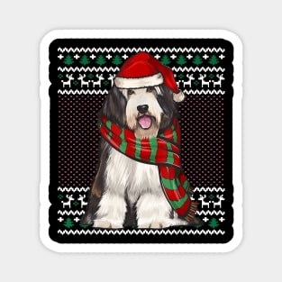 Xmas Bearded Collie Dog Santa Hat Magnet