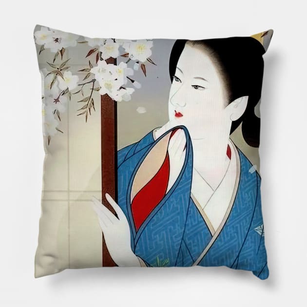 Spring Blossom Geisha Ukiyo-e  Japanese Pillow by geekmethat