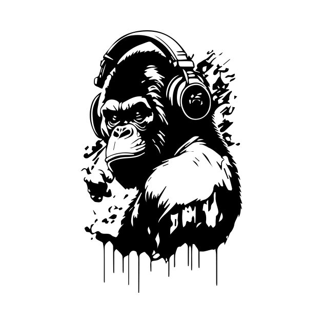 gorilla with headphones by lkn