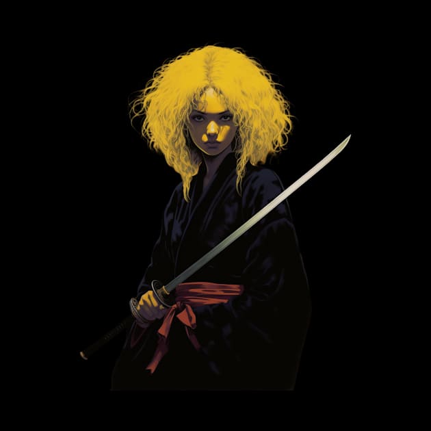 Ninja Queen: Retro Anime Warrior in Black & Yellow by YUED