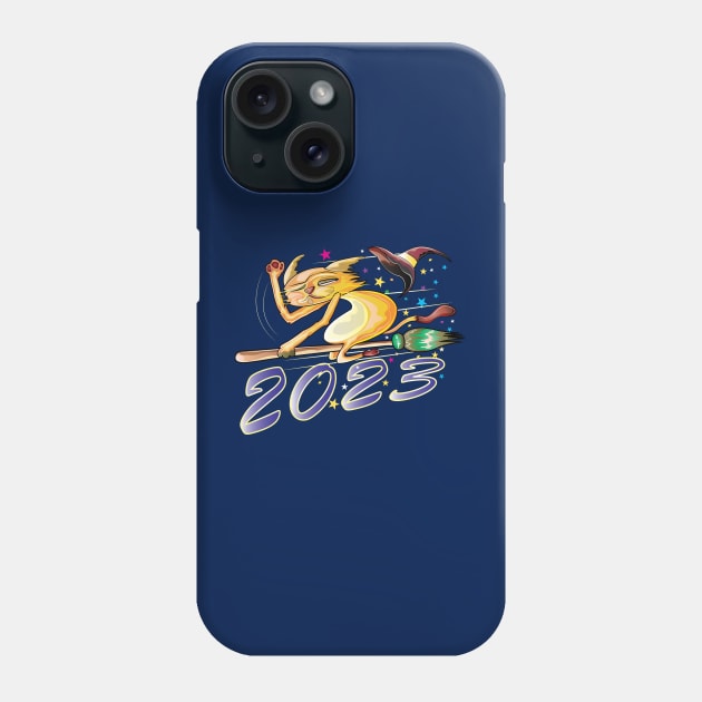 Cat Riding Broom New Year 2023 Phone Case by ArticArtac