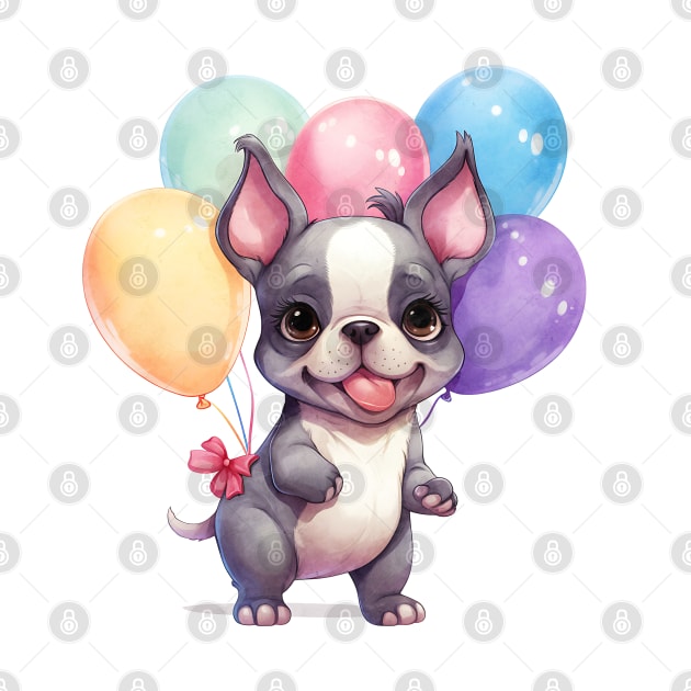 French Bulldog Holding Balloons by Chromatic Fusion Studio