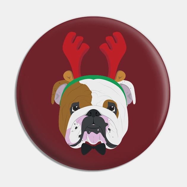 English Bulldog Dog With Weindeer Horns Funny Xmas Gift Pin by salemstore
