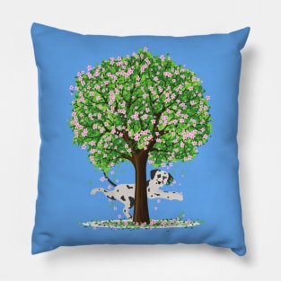 Dalmatian Dog Under Spring Tree Pillow