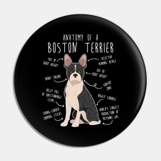 Black Brindle Boston Terrier Dog Anatomy Pin