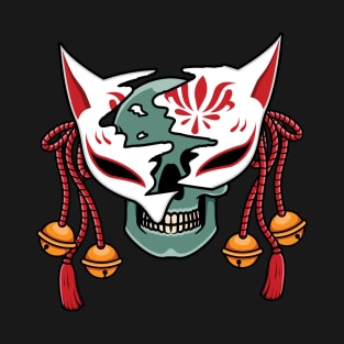 Japanese kitsune mask with skull T-Shirt