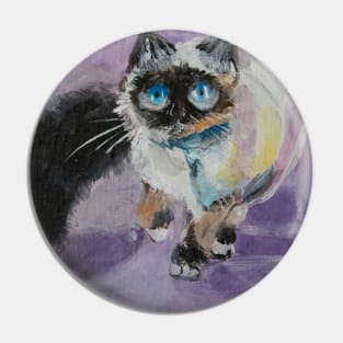 Long-haired Siamese cat Original Oil-Paint Art Pin