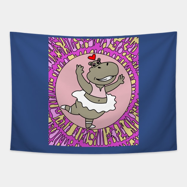 Dancing Ballerina Ballet Hippopotamus Tapestry by flofin