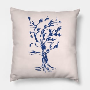 Blue Tree in Expressionistic Style Pillow