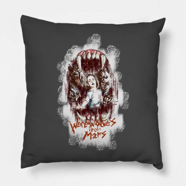 Werewolves From Mars (1984) Pillow by Adam Blackhat