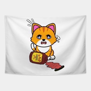 Funny orange cat Spills BBQ Sauce Tapestry