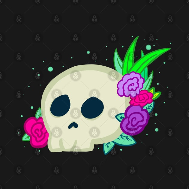 Memento Mori Minimalist Flower Skull Cute and Spoopy Illustration by Jazzamuffin Studio