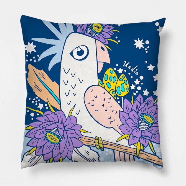 Blu perroquet Pillow by Nadia D