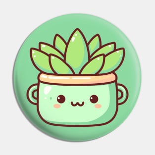 Cute Pot with Green Succulent | Kawaii Cactus Plant | Cute Houseplant in Kawaii Style Pin