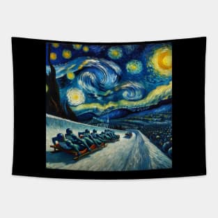 Bobsleigh Starry Night - Winter Sports Tapestry