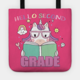 hello second grade kids and baby back to school gift Tote