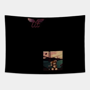 LitQ - Cute Teddy Bear drinks wine at the golden gate bridge on Valentine's Day Tapestry