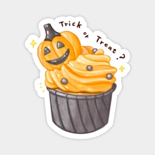 Halloween Pumpkin Cupcake Illustration - Trick or Treat? (萬聖節南瓜杯子蛋糕) Magnet