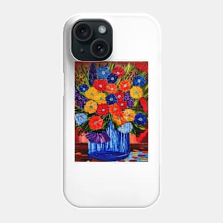 Beautiful floral paintings with abstract flowers in a blue vase Phone Case