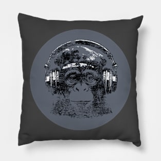 Distressed Style Monkey Wearing Headphones 'Evolution?' Pillow