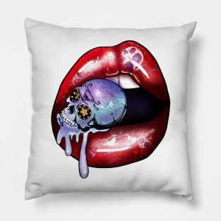 Halloween Red Vampire Lips and skull Pillow