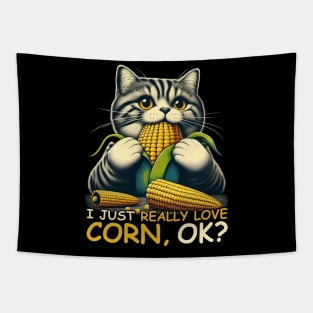 I Just Really Love Corn Funny Cat Biting Corn on the Cob Tapestry