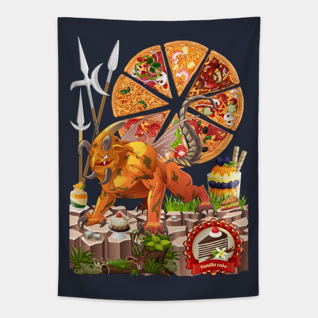 The Guardian of the Pizza Moon Tapestry by black8elise