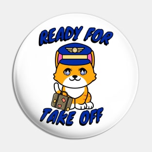 Cute Orange cat is a pilot Pin