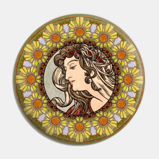 Mucha Flower Wreath Lady 04 Pin