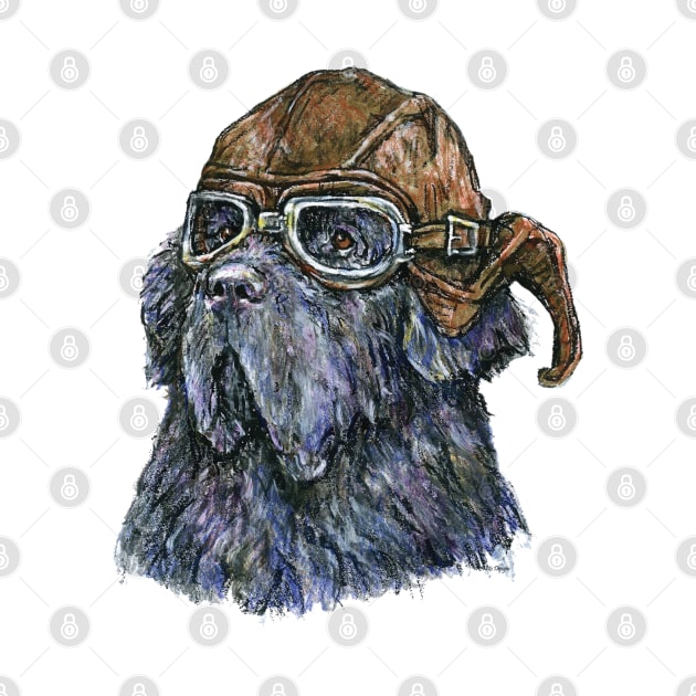 Aviator Newf in Leather Flying Helmet and Goggles by Prairie Dog Print