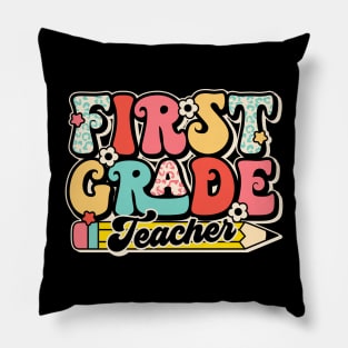 Retro First Grade Teacher Flower Back To School For Boys Girl Pillow