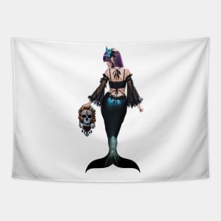Mermaid With La Muerte Mask For Halloween Tapestry