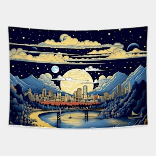 Full Blue Moon Over Portland Oregon Tapestry