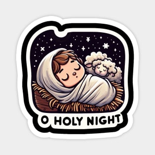 O Holy Night Baby Jesus Sleeping in the Manger with Sheep Magnet