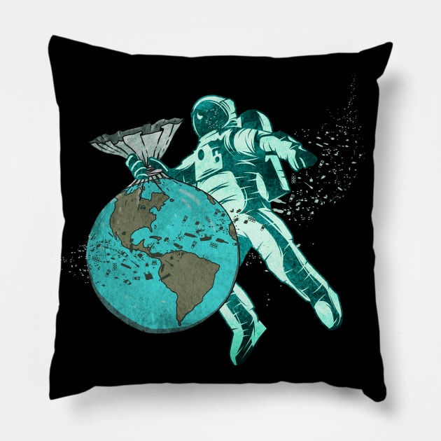 Plastic Pollution - Astronaut and Plastic Planet Earth Pillow by Jitterfly