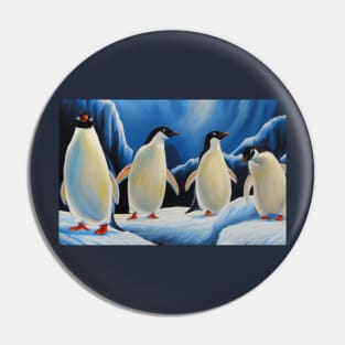 Penguins Family on Antarctica Oil Painting Pin