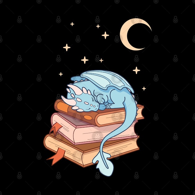 Little blue dragon sleeping on a stack of books by Vaigerika