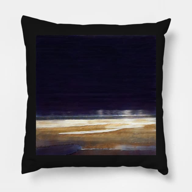 Night Beach landscape Ocean Pillow by druidwolfart