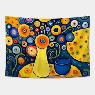 Cute Abstract Flowers in a Yellow Vase Tapestry