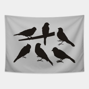 Singing Pet Bird Silhouettes Black Tapestry
