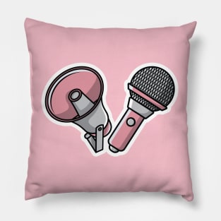 Megaphone and Microphone Speaker Sticker vector illustration. Marketing time concept design. Announcement speaker sticker object icon design. Pillow