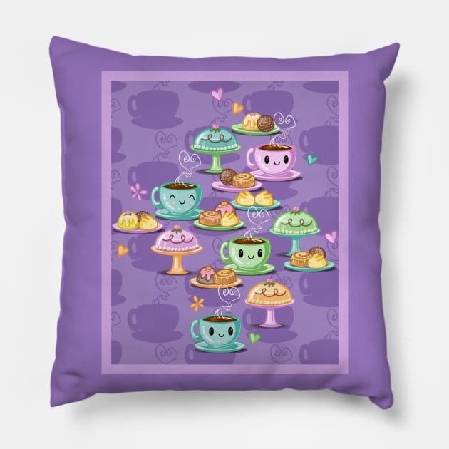 Happy Coffee Break! (with background) Pillow by ElephantShoe