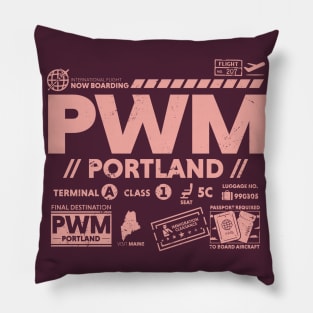 Vintage Portland PWM Airport Code Travel Day Retro Travel Tag Maine Pillow