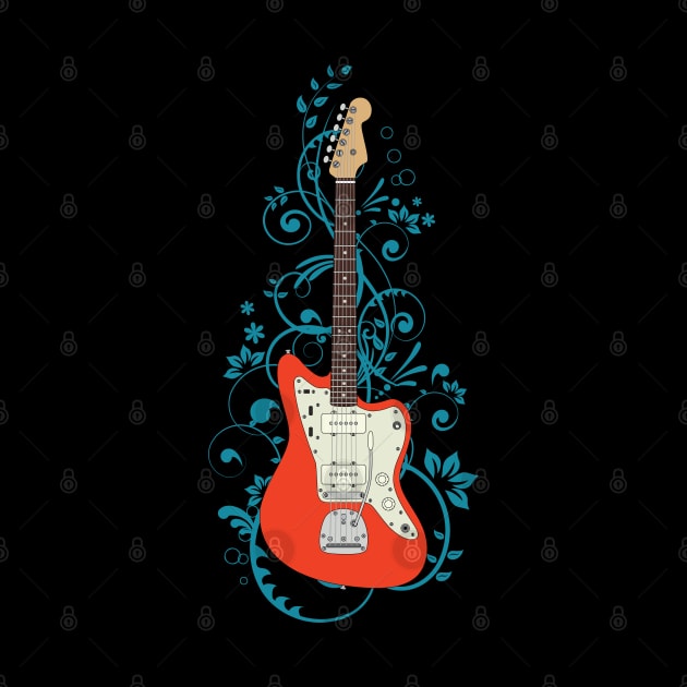 Red Offset Style Electric Guitar Flowering Vines by nightsworthy