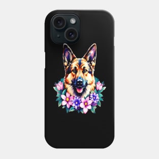 German Shepherd Dog Surrounded by Beautiful Spring Flowers Phone Case