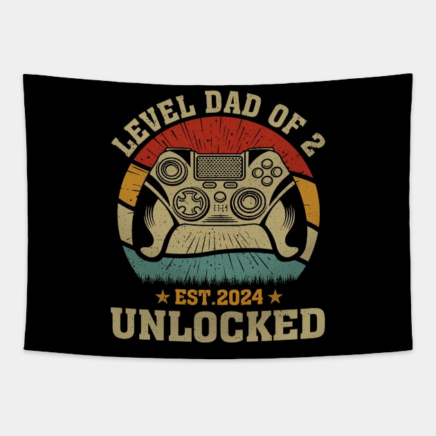 Vintage Level Dad Of 2 Unlock Est 2024 Tapestry by Jenna Lyannion