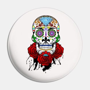 Sugar Skull and Roses Pin